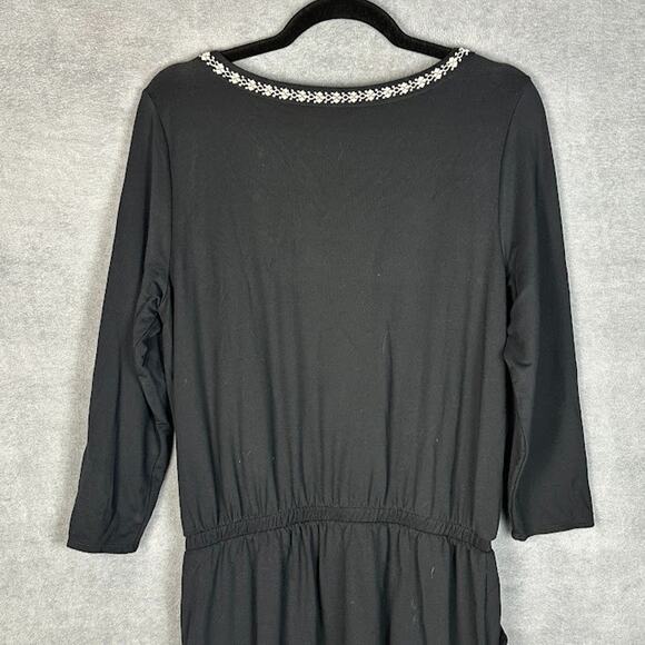 Garnet Hill Dress Womens Medium Black Embroidered Beachy Boho Preppy Comfort - Picture 8 of 14